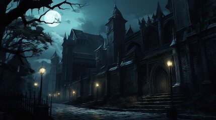 Obraz premium Forest in night. AI generated art illustration.