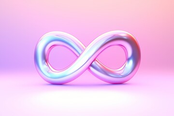 Holographic infinity symbol made of glass on pink background
