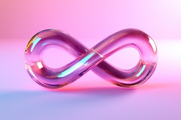 Naklejka premium Holographic infinity symbol made of glass on pink background
