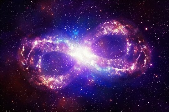 Infinity symbol made of stars and galaxy, representing eternity of universe, esoteric illustration