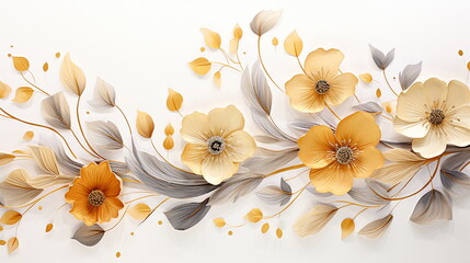 gorgeous gold flowers blowing in the wind white background, like watercolor paint - obrazy, fototapety, plakaty