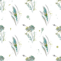 seamless pattern field herbs and flowers