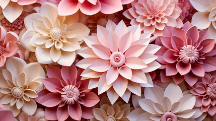Paper flowers background. Elegant foliage design for wedding, card, invitation, greeting