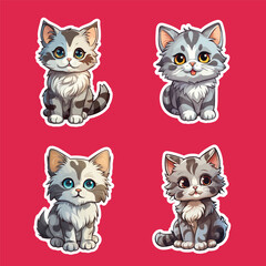 Cute baby Cat stickers collection illustration. Pet cartoon stickers set. Cute cartoon cats printable stickers funny illustrations for kids