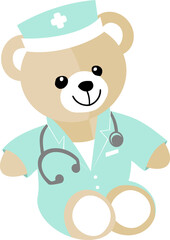 A teddy bear dressed as a doctor or nurse to look after children