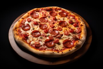 a pepperoni pizza on a black background, created by Generative AI