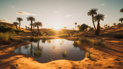 An oasis of water in the middle of the desert. Generative AI