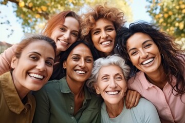 Obraz premium Group of smile women enjoying bonding, Quality time and relax in park.