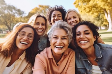 Group of smile women enjoying bonding, Quality time and relax in park.