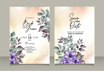 Vector beautiful wedding invitation card template set with floral frame