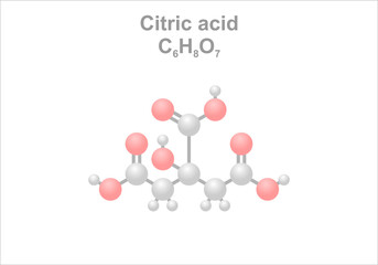 Simplified scheme of the citric acid molecule. Naturally occurring fruit acid.