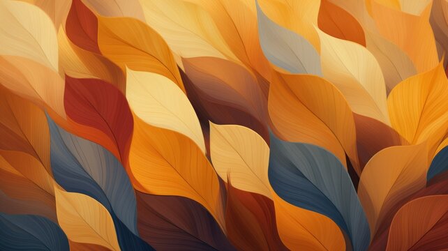 Autumn inspired abstract patterns and shapes. Modern autumn pattern with different leaves and trees in seasonal colors. Minimalistic style wallpaper with autumn element