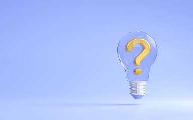 Light bulb and question mark with copy space for creativity and problem solving. 3D rendering