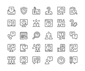 Fototapeta Question icons. Vector line icons set. Help, problem solving, solution, customer support concepts. Black outline stroke symbols obraz