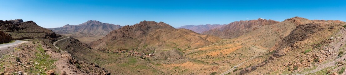 Great panoramic view of Ammeln valley in the Anti-Atlas mountains in spring