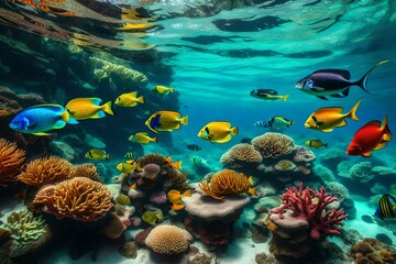 Fototapeta na wymiar coral reef and fish Created using generative AI tools
