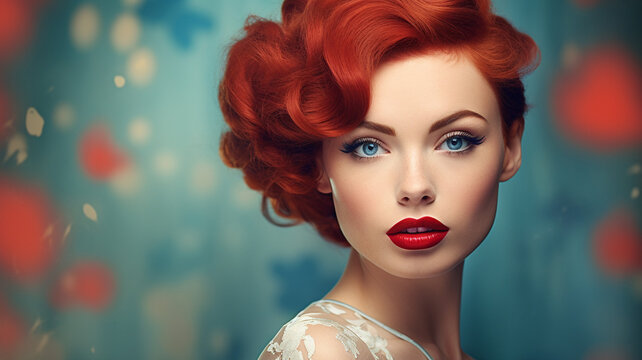 glamorous 1950s style portrait of a woman with red hair
