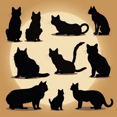  a group of cats silhouettes sitting in front of a full moon with a full moon in the background and a full moon in the background.  generative ai