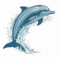  a dolphin jumping out of the water with a splash of water on its back and a white background with a splash of water on its back.  generative ai