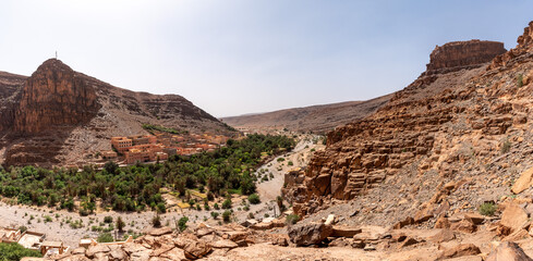 Fototapeta premium Panoramic view of famous Amtoudi gorge in the Anti-Atlas mountains