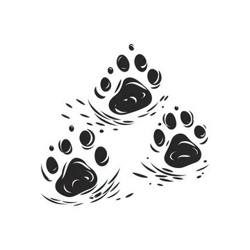  a black and white image of a dog paw prints on a white background with a black outline of a dog paw prints on a white background.  generative ai