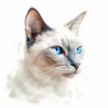  a white cat with blue eyes is looking at the camera with a serious look on its face, while the image is drawn in pastel.  generative ai