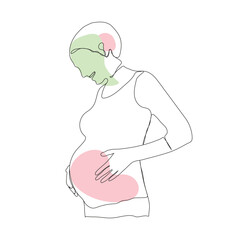 Young happy smiling pregnant woman continuous line drawing animation video. pregnant woman hugging belly line art video. pregnant woman single line art 4k video. 4k footage.