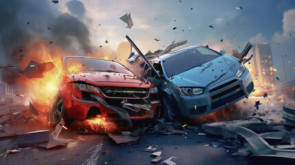 Accident on the road of two cars. AI generation