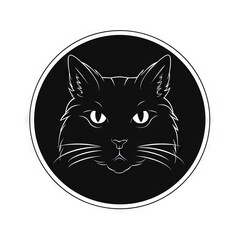  a black and white picture of a cat's face in a circle with the word cat in the middle of the circle and the image.  generative ai