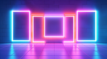 glowing neon light squares background
