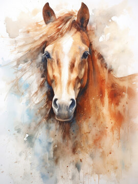 Abstract watercolor of horse, close up