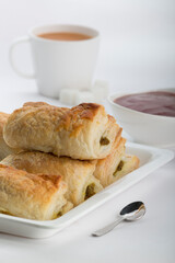 Khari pattice is flaky, and a common breakfast snack in Indian households. Commonly served with masala tea. It has a lot of spice and stuffed with marinated vegetables.