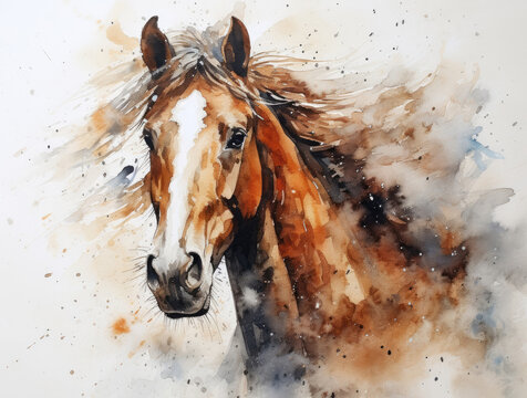 Abstract watercolor of horse, close up