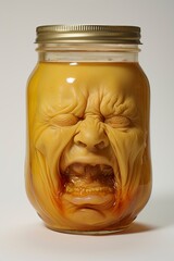 Illustration of a human head in the jar full of formaldehyde. Studio light. Generative Ai.