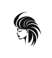 Flat vector illustration of a cartoon face of a girl in profile with puffy hair