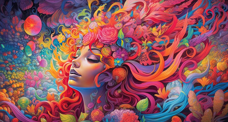 Psychedelic Art. A mesmerizing artwork featuring intricate patterns, vibrant colors, and mind-bending visuals.
