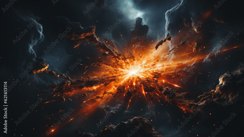 Canvas Prints fiery explosion in dark space