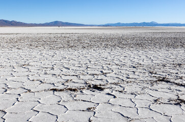 Exploring the huge salt flats Salinas Grandes de Jujuy in northern Argentina while traveling South America 
