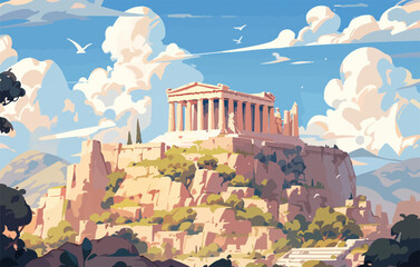 Obraz premium Acropolis of Athens ancient monument in Greece Athens, greece vector