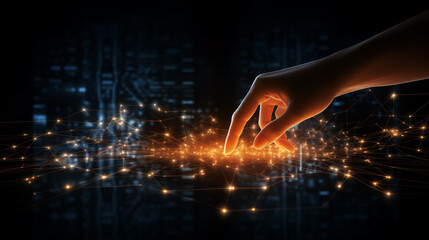 A hand touching the glowing circuit, Generative Ai