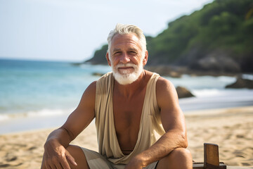 Fototapeta na wymiar portrait of retired man relaxing on a beach