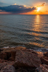 Beautiful and colorful sunset over the Northern forts in the Baltic sea coastline at Karosta (Liepaja, Latvia)