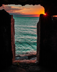 Beautiful and colorful sunset over the Northern forts in the Baltic sea coastline at Karosta (Liepaja, Latvia)