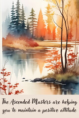sunset in the woods - Positive Quote - Watercolor Landscape wall art - Generative AI