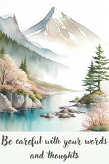 winter mountain landscape with snow - Positive Quote - Watercolor Landscape wall art - Generative AI