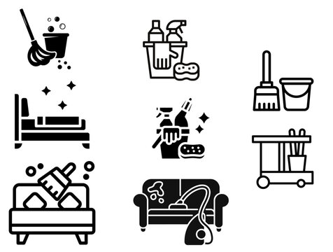 cleaning tool icon set
