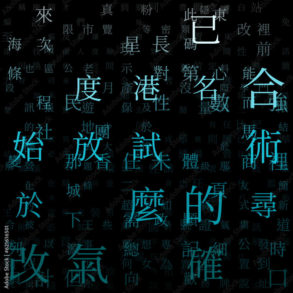 Poster abstract matrix background. random characters of chinese traditional alphabet. gradiented matrix pat