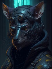 Cyberpunk warrior fox headshot