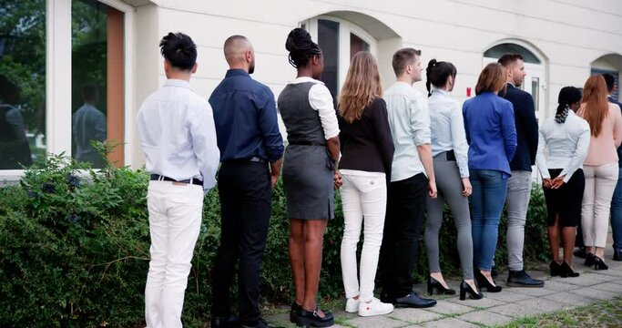Queue Outdoors. Business People Waiting