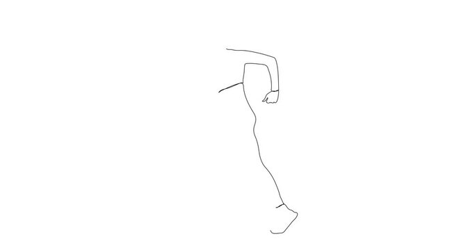 Young girl running line art vector animated 4k video. girl running on road continuous line drawing motion video. 4k video